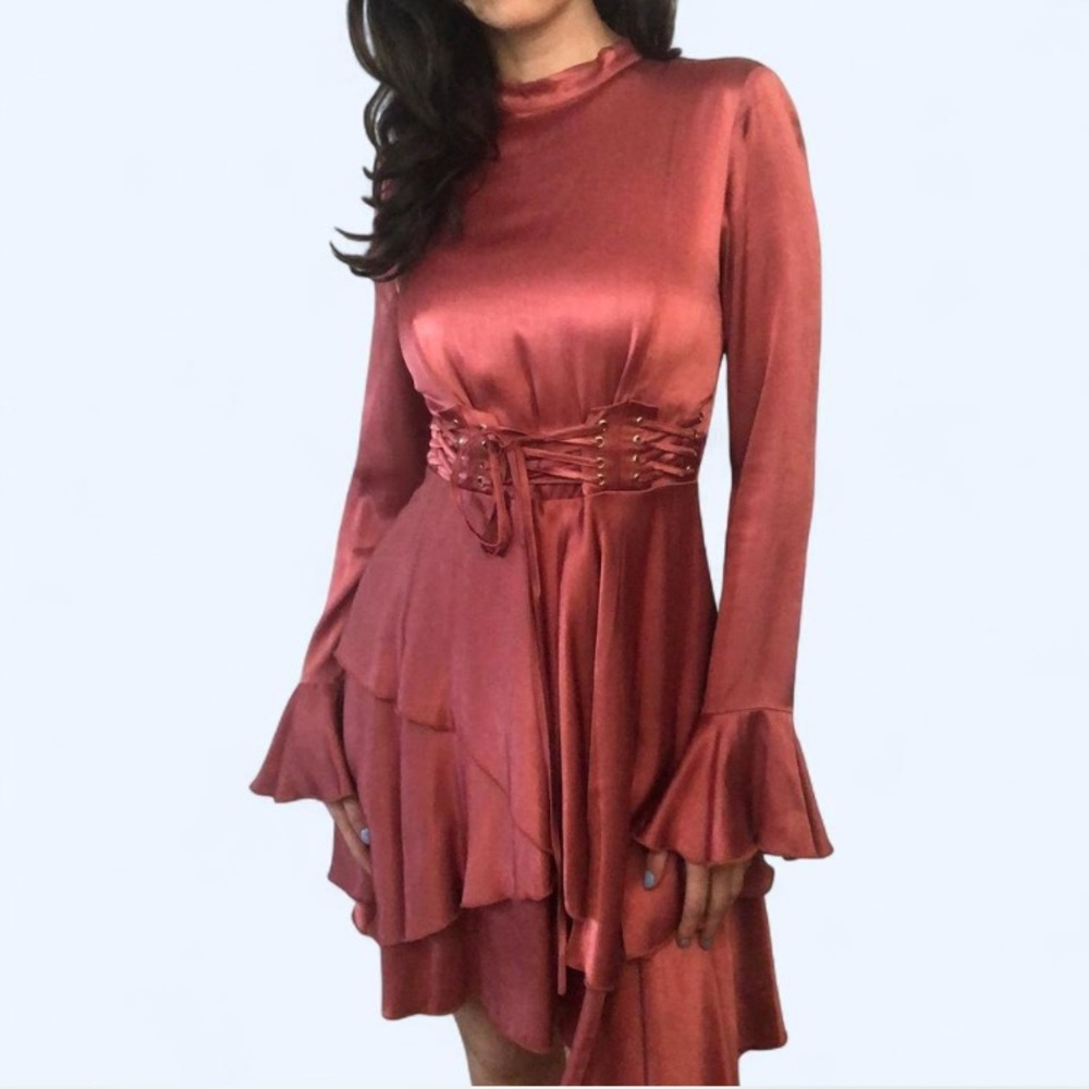 Hailee C (Anthropologie) Rust Satin Dress